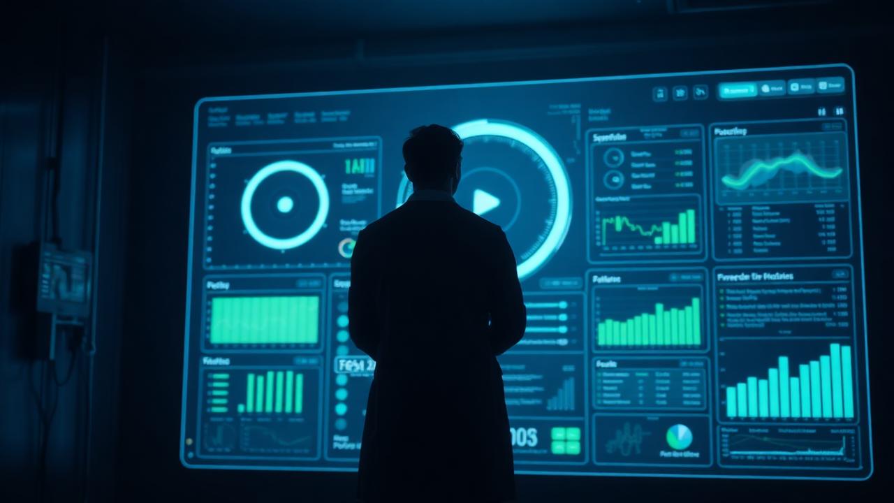 Physician reviewing a holographic patient data dashboard