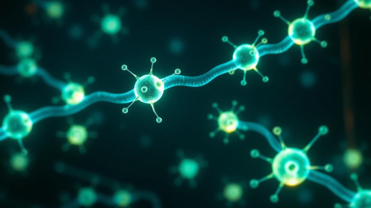 Glowing mitochondria and cellular energy particles
