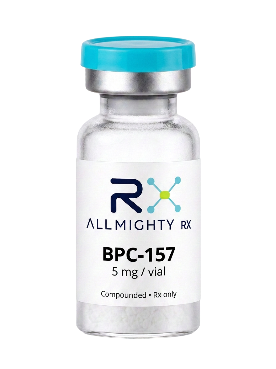 Allmighty RX BPC-157 injectable packaging mockup