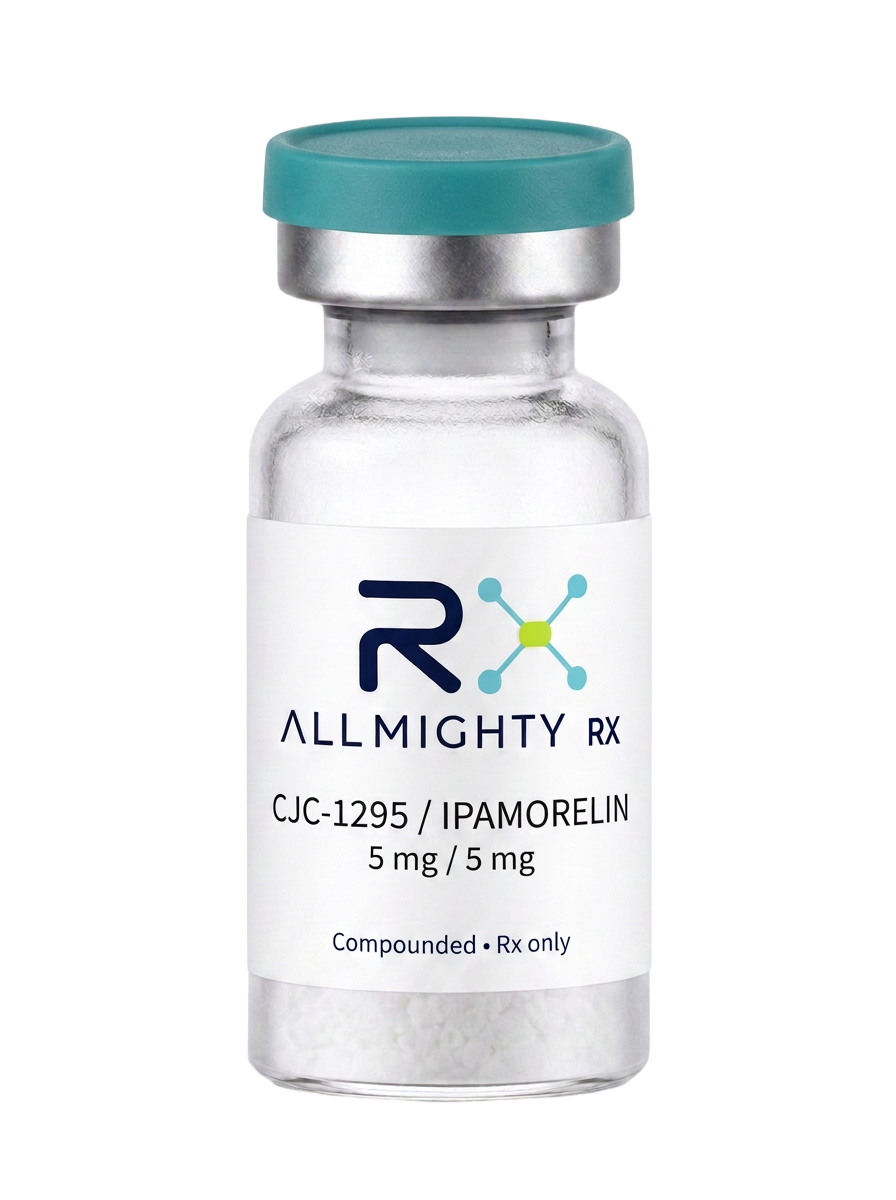 Allmighty RX CJC-1295 / Ipamorelin injectable packaging mockup