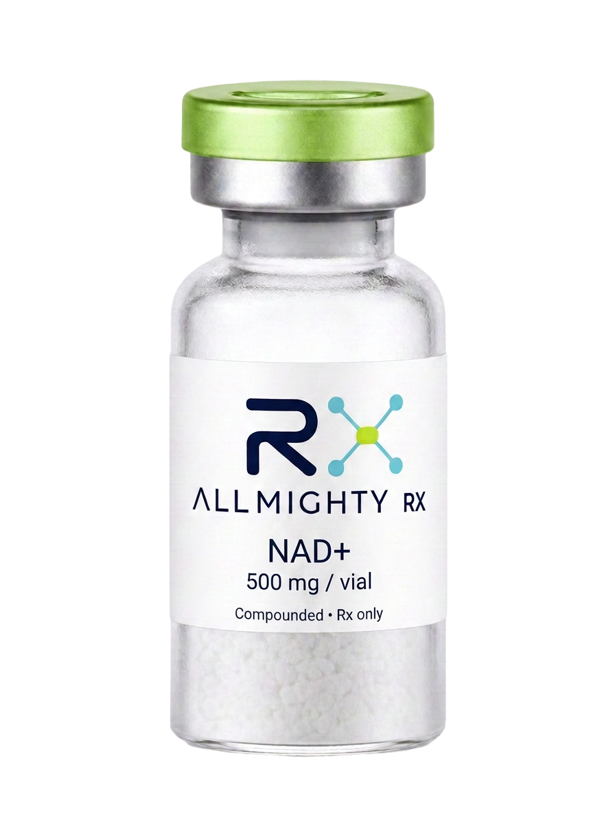 Allmighty RX NAD+ injectable packaging mockup