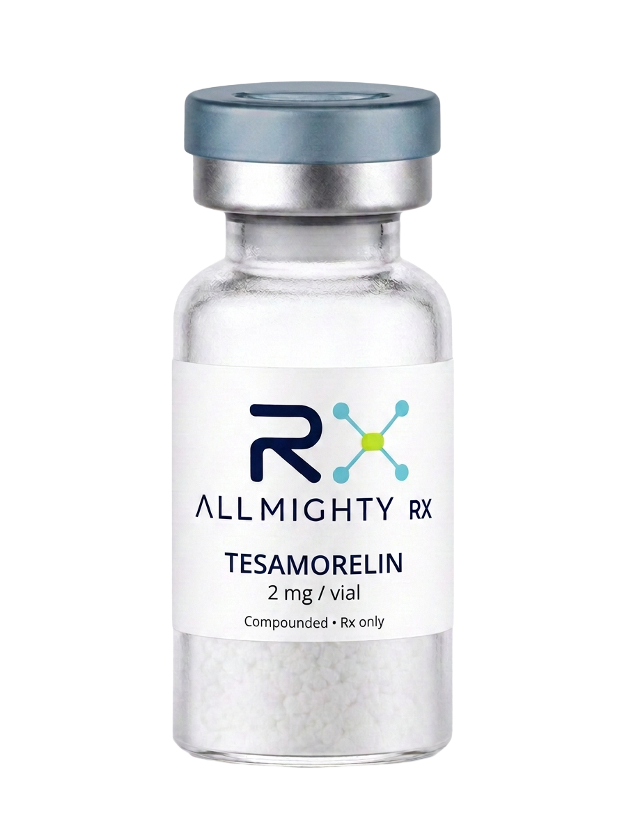 Allmighty RX Tesamorelin injectable packaging mockup