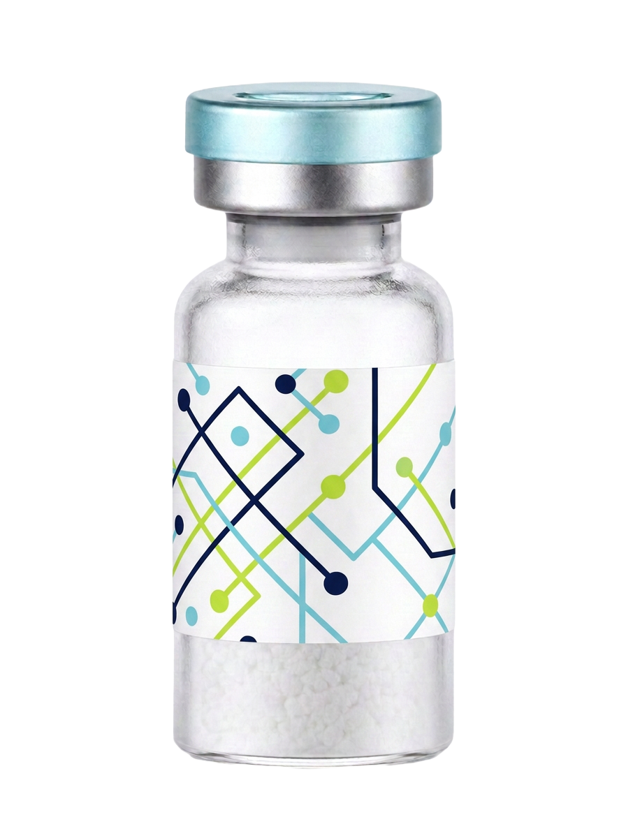 Brand-color glass vial with ice-blue cap