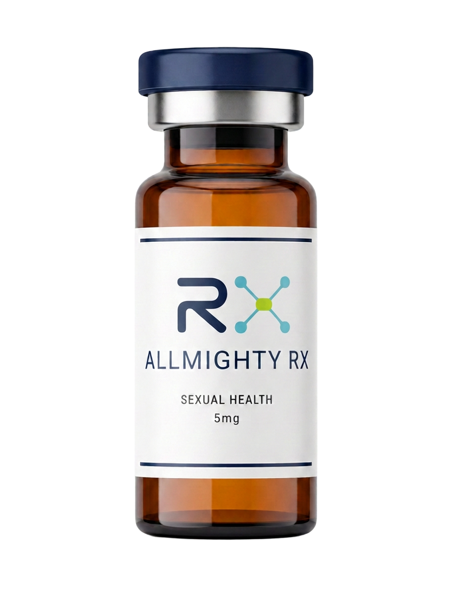 Allmighty RX sexual health amber vial with navy cap