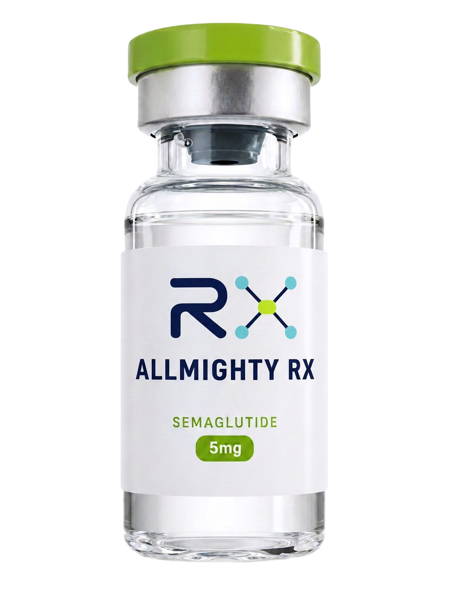 Allmighty RX semaglutide vial with lime cap